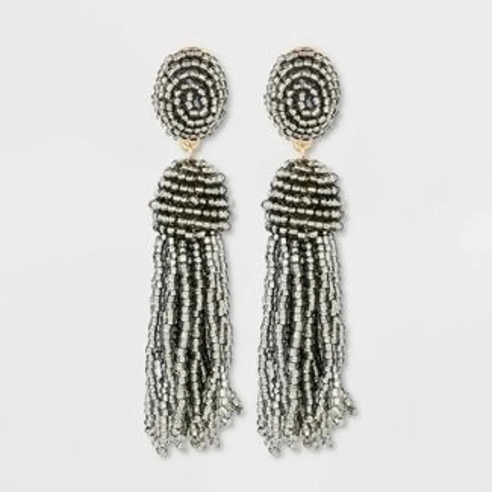 BaubleBar Polished Beaded Tassel Earrings Grey Black SUGARFIX BN - Picture 1 of 2